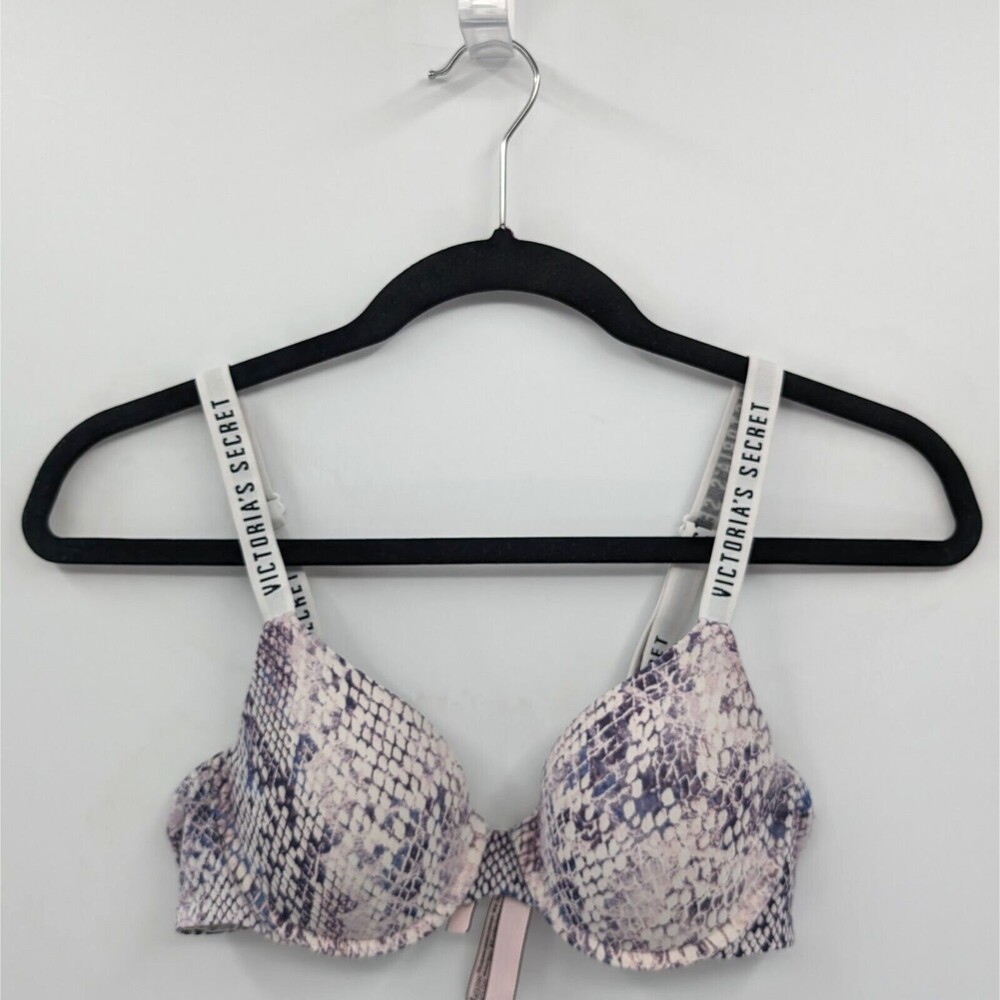 Victoria's Secret Bra 34B Purple Blue Animal Print T-shirt Lightly Lined Demi